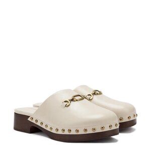 $320 Larroude Zuzi Bit Mule CLOG Ivory SLIP ON GOLDTONE HARDWARE 10